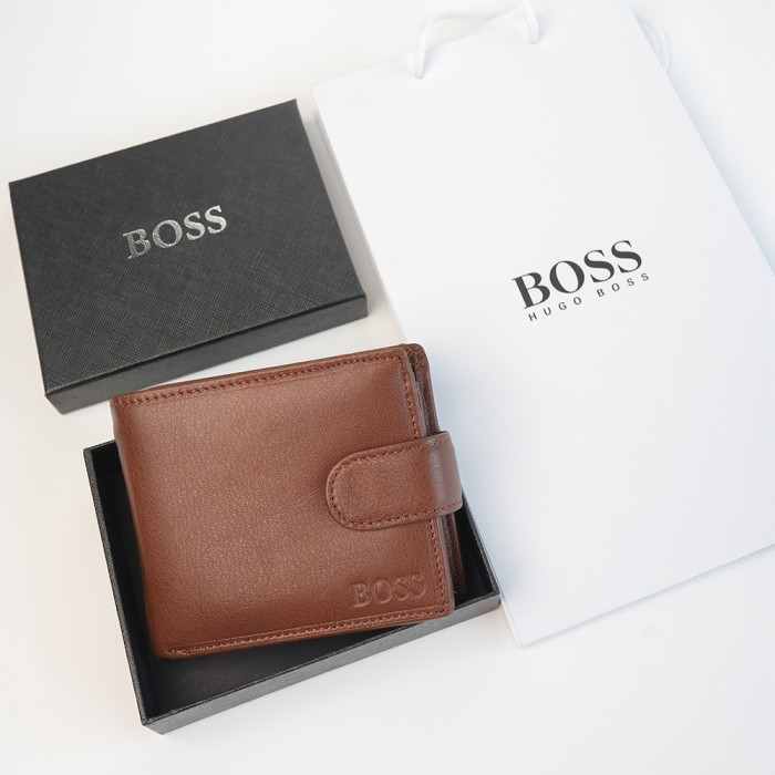 Кожаный коричневый кошелек на кнопке Boss (2081) Кожаный коричневый кошелек на кнопке Boss (2081)